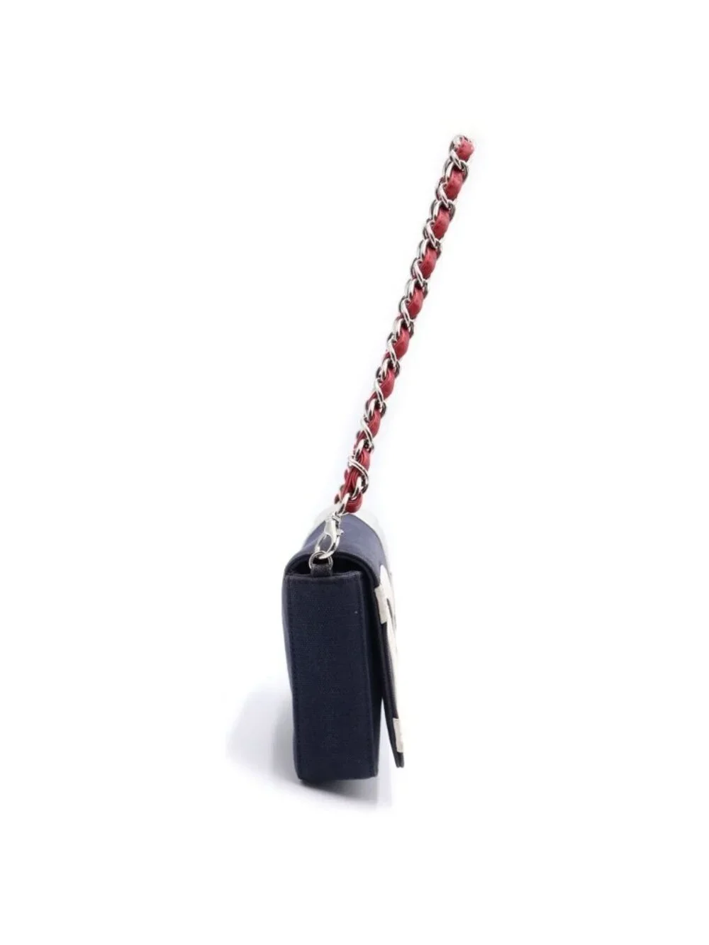 Chanel Number 5 Choco Bar CC Logo Chain Shoulder Bag Navy Silver